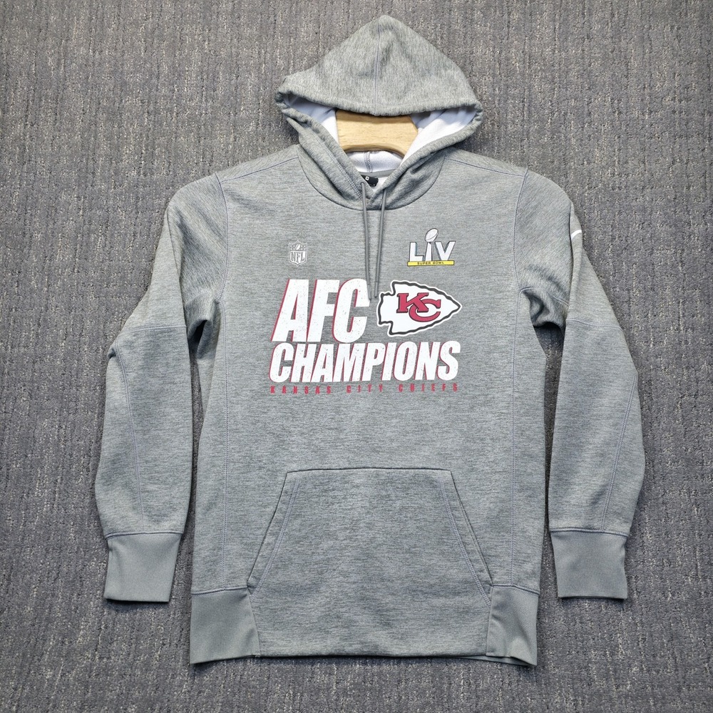 Nike KC Chiefs Super Bowl LIV 54 AFC Champions Hoodie‎ Mens M Gray Dri-FIT NFL
